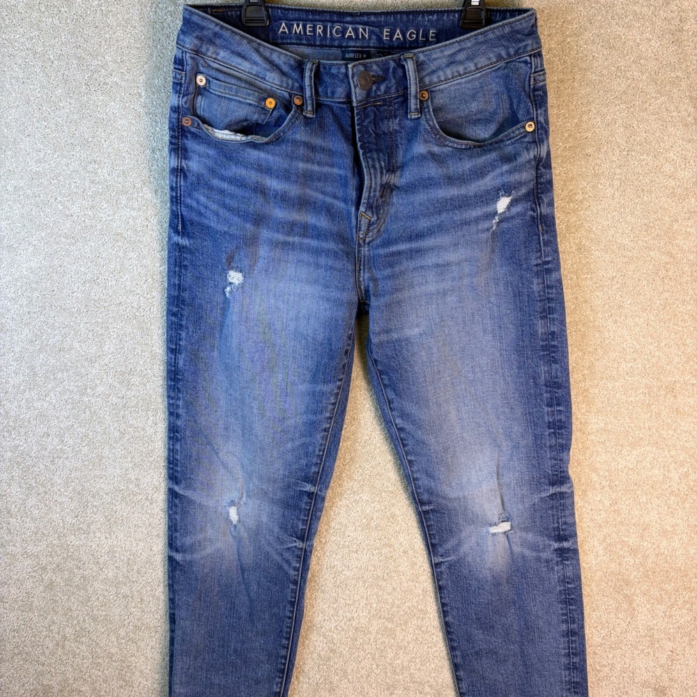 American Eagle Athletic Fit Jeans Mens 29x32 (Fits 29x30) Blue Distressed Denim